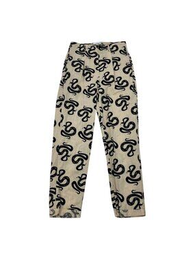 SHEKOU Women’s Snake Print Ankle Pants High Rise Lightweight Cream/Black Small
